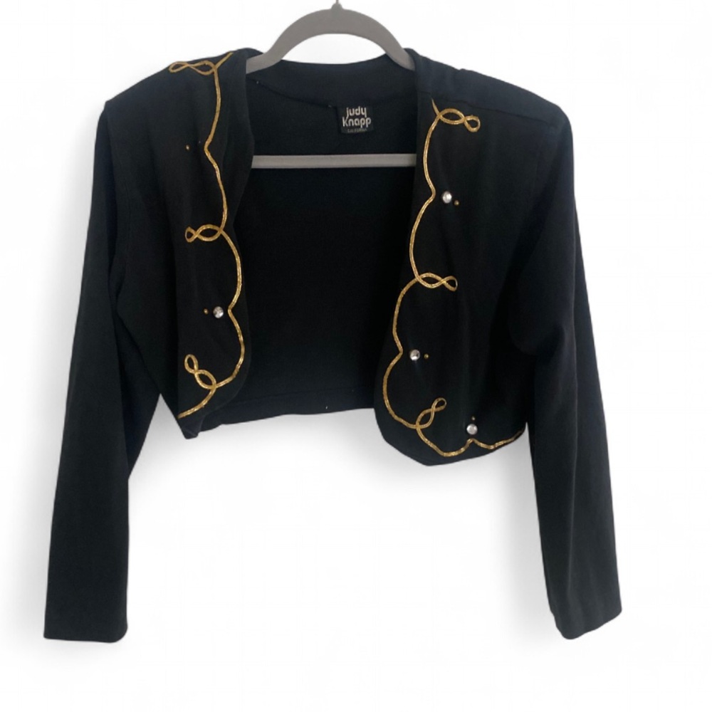 VINTAGE JUDY KNAPP BLACK GOLD CROPPED BOLERO JACKET SIZE LARGE